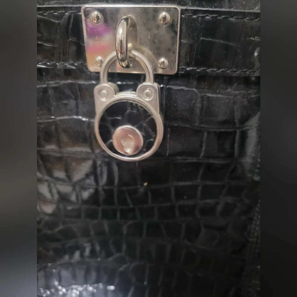 New York & Company Elegant Black Crocodile-Embossed Handbag